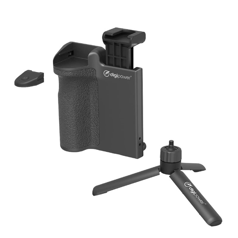 DigiPower Pocket Grip Stabilizer with Wireless Shutter Remote & Table-Top Mini Tripod for Mobile Phone, Works with iPhones & Android Smartphones for Filming YouTube, TikTok, & Instagram Videos, - Image 1